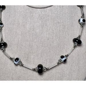 Sterling Silver 925 & Art Glass Bead Station Necklace